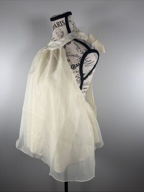 Mabel Ivory Tulle Halter Tie-Back Blouse Medium Loose Fit